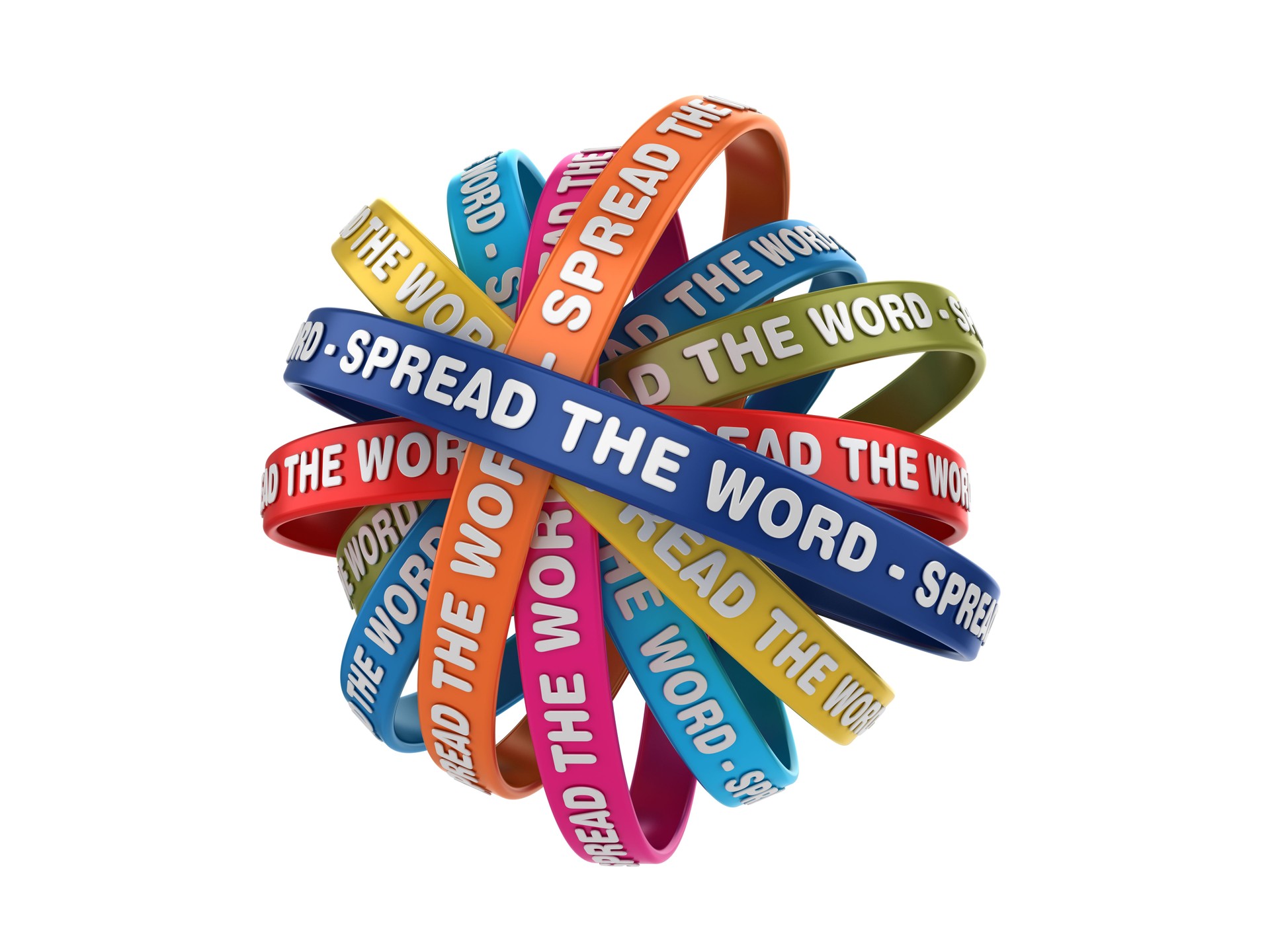 Circular Ribbons with SPREAD THE WORD Phrase - 3D Rendering